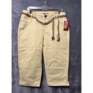 Faded Glory Y2K Yellow Cotton Capri Pants Mid Rise Braided Belt Y2K 14 NWT